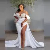 Dubai Arabic African Elegant Plus Size Mermaid Prom Dresses Off Axel veck Täckade kristaller för kvinnor Satin Long Formal Evening Party -klänningar Custom Made Made