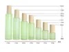 Мато -зеленое стекло косметические банки бутылки накачки с пластиковой деревянной крышкой 20 г 30 г 50 г 20 мл 30 мл 40 мл 60 мл 80 мл 100 мл 120 мл лосьон для тела кремовый тонер контейнеры воды
