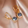 Hoop Huggie Luxury Female Square Crystal Stone Earrings Classic Gold Color Wedding For Women Vintage Black Zircon EarringsHoop