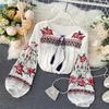 Spring Indie Folk Blush Fashion Flowers Flowers Lace-up Camise