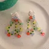 Coréen élégant petite fleur blanche fraîche boucle d'oreille pour les femmes exagérer multicolore tulipe frange boucles d'oreilles goutte bijoux de plage