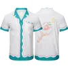2022 Tennisklubb Summer Silk Hawaii Shirts Racket Stripe Color Blocking Short Sleeve Men Designer Beach Shirts M-3XL