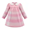 Vestidos de manga longa de meninas de meninas bebês primavera, o outono da primavera, rosa princesa Bowknot Dress Girl Saias de algodão Salia de 2-8 anos