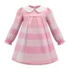 Vestidos de manga longa de meninas de meninas bebês primavera, o outono da primavera, rosa princesa Bowknot Dress Girl Saias de algodão Salia de 2-8 anos