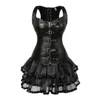 Steampunk Lace Up Back Weist Body Shaper Bucker Bustier Overbust Corset Dress Faux Leather Corsets Mini Skirt Tutu Plus 226541831