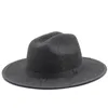 New Men Women Jazz Fedora Hat Simple Wool Bowler Hat Wide Flat Brim Soft Felt Cap Outdoor Travel Performance Party Hat