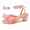 Women Sandals Summer Shoes Pleated Bow-knot Round Heels Open Toe Dress Shoes Big Size Party Wedding Shoes