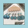 Bengelen kroonluchter oorbellen sieraden vintage etnische bronzen set voor dames bohemian bloem tassel geometrische holle penda dhav1