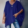 Casual V Neck Tie Dye Print Bat Sleeve Tops T-shirts Autumn Loose Solid Half sleeve Ladies Elegant Hedging 220408