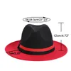 Svart och röd Patchwork Fedora Hatt Kvinnor Män Panama Trilby Filted Cap Gentleman Dam Party Kyrka Bröllop Fedora