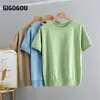 Gigogou Solid Women T Shirt krótkie rękawe w stylu Koreański Slim Basic Bawełna Tshirt Top Women Clothing Spring Summer T Shirt Femme 220408