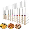 Telescoping marshmallow hotdog roosteren stokken roestvrij staal bbq gereedschap spieskeukenbrood met houten handvat voor koken/kampvuur/vreugdevuur/grill smores