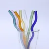 Pailles à boire en verre borosilicate réutilisables Eco Résistance à haute température Pailles de cocktail de lait ondulées courbées de couleur claire FY5320