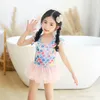 Children cartoon lovely mermaid one-piece swimwear fashion baby girls fish scale fly sleeve gauze swimsuit kids princess spa bathing suits S2104