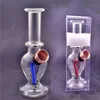 Partihandel Protoable Glass Water Tobacco Hand Pipe Rökning Dab Rig Bong med metall Dry Herb Bowl med individuell förpackning