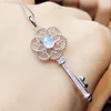 Lockets Per Jewelry Key Flower Style Necklace Pendant Natural Real Emerald Or Blue Moonstone 0.5ct Gemstone 925 Sterling Silver J20675