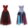 Bustiers Korsetts Frauen sexy langen Rock mit Multicolor Showgirl Carnival Party Halloween Kostümkleidung Spitze Full Plus Size S-6x