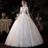 Vintage Ball Wedding Dresses High Neck Train Long Sleeves Sparkle Applique Satin Saudi Arabia Dubai Plus Size Bridal Gown 403