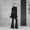 Frauen Zweiteilige Hosen 2022 Ankunft Mode Schwarz Weiß Bandage Set High Street Vintage Volle Hülse Aushöhlen Taille Flare