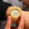 Bracciale per orologio ghiacciato di lusso per donna Orologio da uomo New Big Gold Catena cubana Set di gioielli Hip Hop Rhintone Gold Watch Men Miami