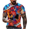 أزياء موسيقى الغيتار T قميص ثلاثي الأبعاد طباعة رجالي الصيف جولة الرقبة الأكمام قصيرة الرجال كبيرة الحجم الملابس قمم فضفاضة قمم 6XL
