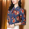 Vintage Casual Zijden Print Shirt Dames Lange Mouw Klassieke Revers Designer Blouses Kantoor Dames Knoop Shirts Tops Lente Herfst Chic Runway Bloemenblouse Vrouw 2811