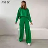 Tracksuit Green Green Breed Two -set dames voor dames Polo kraag sweatshirt broek Pakken Spring breien Casual sportkleding T220729