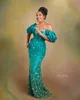 2022 Plus la taille arabe Aso Ebi Hunter vert sirène robes de bal dentelle luxueuse soirée formelle fête deuxième réception anniversaire robes de fiançailles robe ZJ256