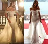 Glitter sjöjungfru paljett bröllopsklänning avtagbart tåg från axeln tyll brudklänningar boho vestido de novia