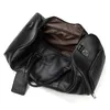 Mens Leather Travel Black fitness bag stand cylinder handbag head leather messenger bagS barrel duffle menbag