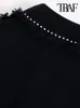 TRAF femmes élégant gland perlé surdimensionné Denim veste manteau Vintage mode à manches longues effiloché garniture vêtements d'extérieur Chic hauts amples 220812