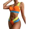 Sexy Contrast Bandaż Bikini Twarde Zakryte Swimsuit Swimsuit Kobieta Kostiumy Kostium Kostium Dla Kobiet Beachwear Swimwear Y220420