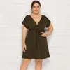 Summer Oversized Dres Sundress Big Size Party Dress Ladies Vneck Casual Plus Size Dress For Women 3XL 4XL 220527