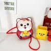 Bonitos crianças pequenas bolsas de ombro dos desenhos animados tigre bebê crianças mini crossbody saco meninos meninas pu couro moda moeda bolsa