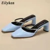 Eilyken Nova Cadeia de design de design Slipper Slipper em saltos baixos saltos de sandália ao ar livre casual slides Sapatos de senhoras