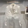 New fashion women's turn down collar letter print gauze sexy perspective long sleeve short jacket coat