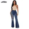 Jeans à lacets pour femmes Pantalon évasé Mode Taille haute Denim Bootcut Pantalon Femme Y2k Boyfriend Blue Jeans Pantn Pour Femme T220728