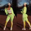 Herfst vrouwen geel groene kleurblokkenspuits lange mouwen voor lange mouwen Cardigan jas streep jogging jogging zweetwedstrijden pak street outfit set t200810