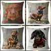 Coussin/oreiller décoratif mignon animal de compagnie miniature teckel chiens imprimer housse de coussin 45 couvertures carrées beige lin oreillers cas décor à la maison oreiller