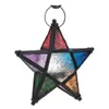 Moroccan Stained Glass Star Lantern Candle Holder Hanging Metal Tealight Lantern for Home Patio Garden Wedding Decoration