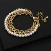 Link Chain Fine Design Creative 18K Gold Freshwater Pearl Layered Armband för kvinnor Summertillbehör Rostfritt stål JewelryLink Lars22