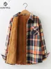 Velvet Thick Warm Womens Plaid Shirt Female Long Sleeve Tops M5XL Winter Fleece Casual Check Blouse Autumn Clothes T77710A 220805