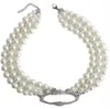 Collar de perlas de tres capas europeo y americano nicho cadena de clavícula con incrustaciones de diamantes de alta gama entrega rápida para mujeres 216U