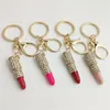 Crystal Lipstick Keyring Rhinestone for Woman Sieraden vrouwen charme auto gouden hanger Keychain 7 kleuren