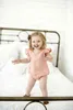 2020 New Fashion Infant Toddler Baby Girl Kid Ruffle Feifei Linen Jumpers Solid Short Sleeve Bodysuit Summer Clothes Sets 0-24M G220521