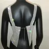 Kobiety Moda Backless Tank Top Sparkly Sexy Streetwear Regulowany Metal Chain Crystal Ceble Club Party Crop 220325