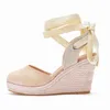 Sandals Women High Heels Summer Wedge PlatformSandals With Ankle Buckle Toe Band Closed Rubber Lace Pump 220419