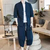 Tretos masculinos Primavera e verão Menina de algodão chinesa Terno de lençóis de cinco mangas de sete pontos de calça Tang Leisure Fashion Suitmen '