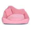 Canapé de chien de luxe rose couverture de lit de compagnie gris rose tape princesse chat pour petit chiot moyen litière animale Yorkshire 210401