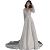 Abito da sposa 2022 Nuovo temperamento posteriore Talente bianco a maniche lunghe in pizzo in raso francese Delizio semplice Traveling Location Location White White